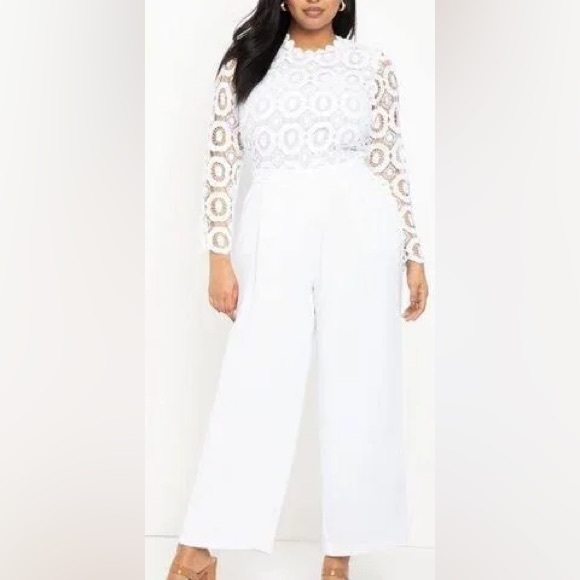 Eloquii White Lace Jumpsuit - Picture 3 of 7